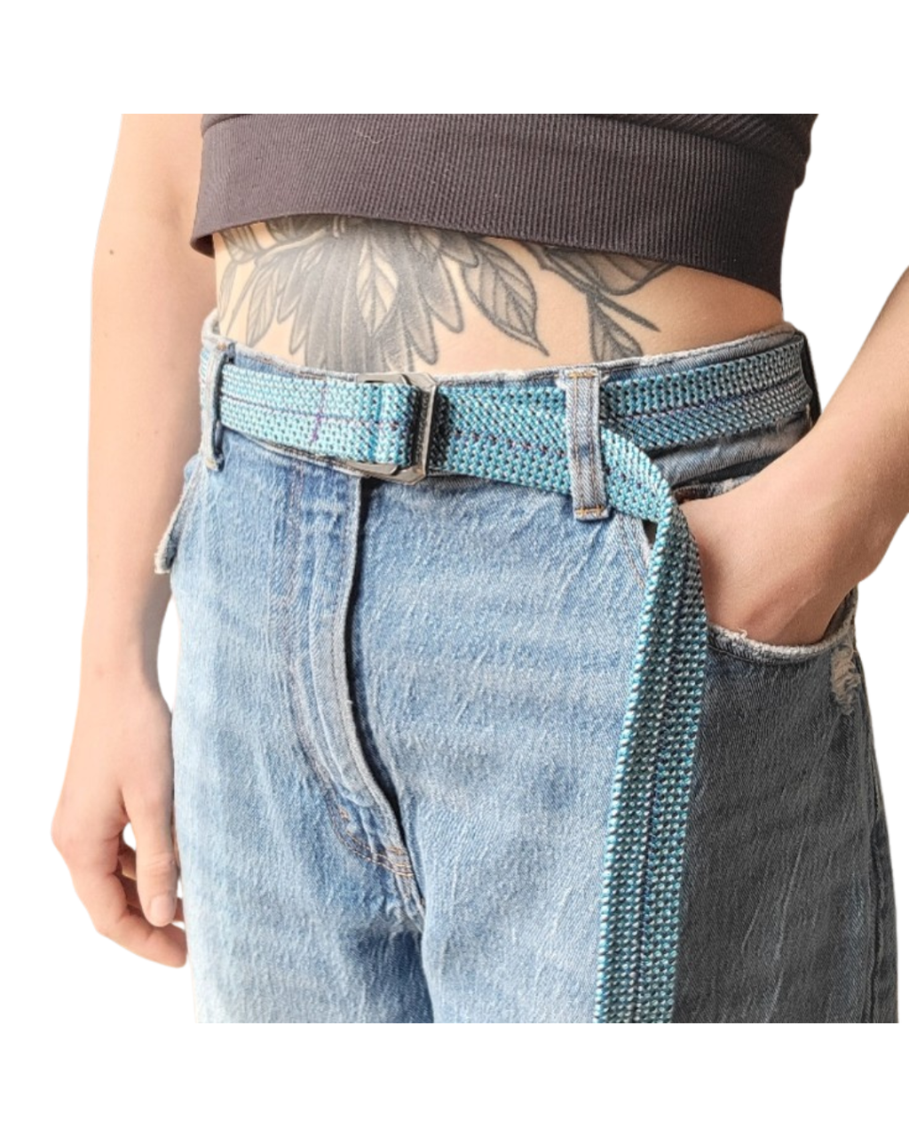 Recycled Rope Belt - Blue + Purple Thread